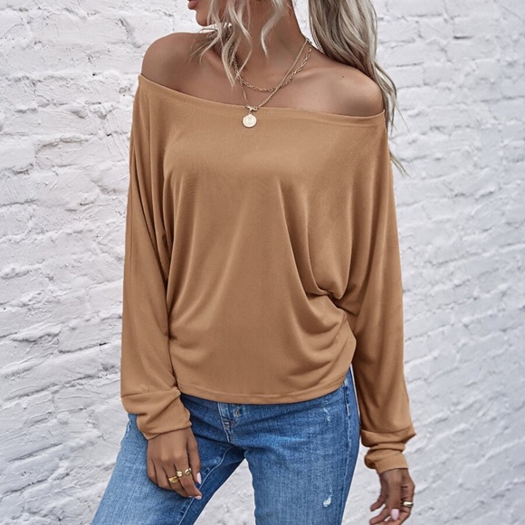Pink off shoulder solid dolman sleeve top classic - Picture 14 of 15